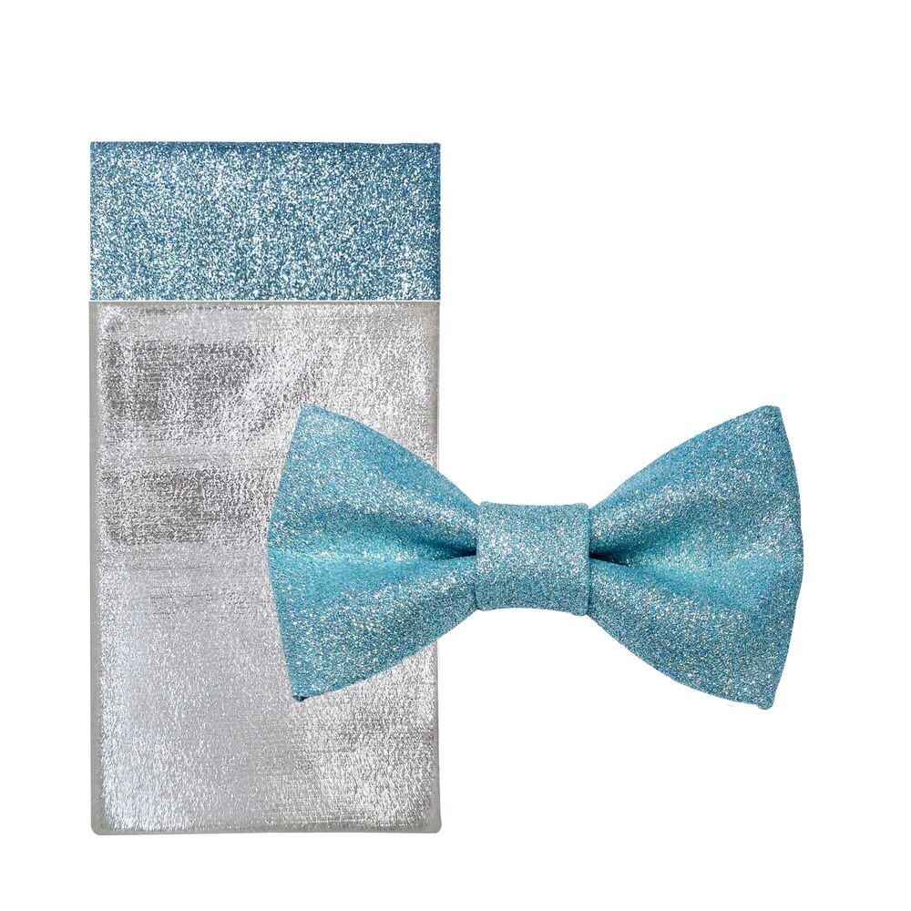 2889 Plain Color Pre-tied Bow Tie and Pocket Square Set | Glitter Sparkling